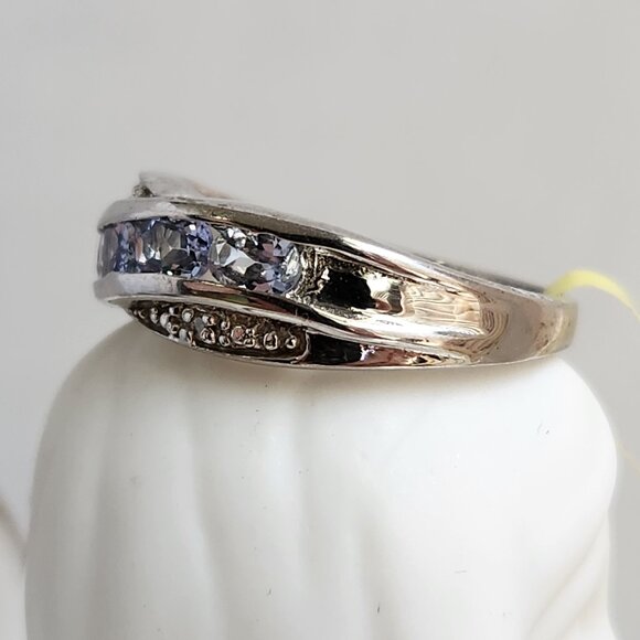 Tanzanite Ring In Brushed Platinum Over (925) Sterling Sz7 - Picture 4 of 10